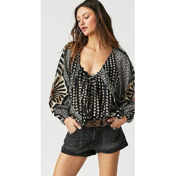 FREE PEOPLE Elena 100% Cotton Boho Blouse M - Picture 1 of 12